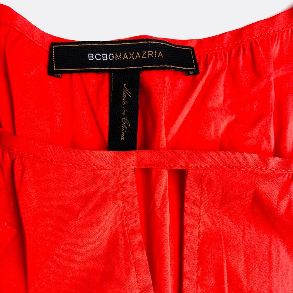 BCBG Maxazria Blouse Orange Sleeveless Ruffled Keyhole V Neck S - Picture 8 of 9